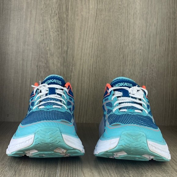 Hoka One One Sneakers Women's Sz 6W Clifton 3 Athletic Running Shoes Blue Orange - Picture 2 of 11